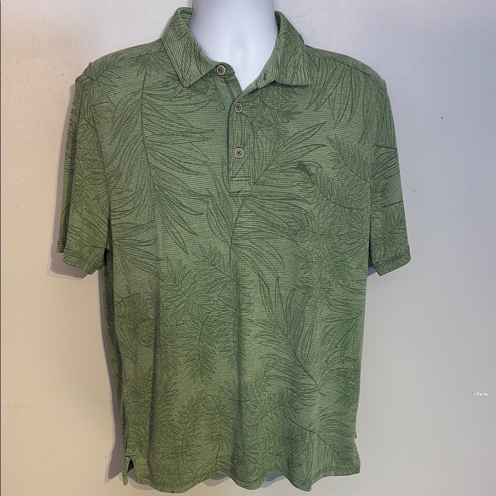 Tommy Bahama Green Polo Shirt with Short Sleeves and Textured Fabric Size M